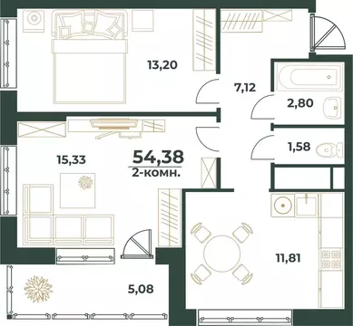 2-к кв. Башкортостан, Уфа ул. Ивана Спатара, 14 (54.38 м)