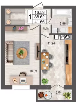 1-к кв. Смоленская область, Смоленск Максимум жилой комплекс (41.66 м)