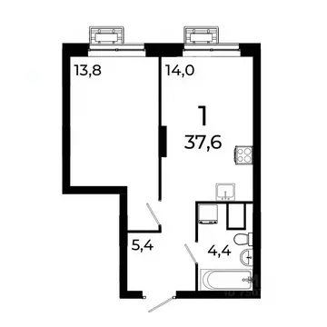 1-к кв. Нижегородская область, Нижний Новгород ул. Коперника, 15 (37.6 ...