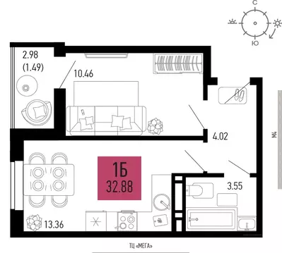 1-к кв. Ростовская область, Аксай  (32.88 м)