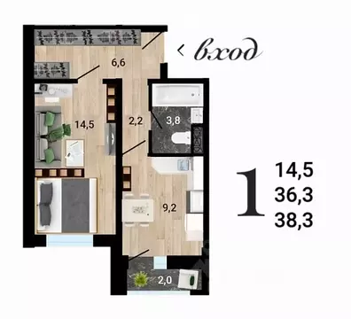 1-к кв. Воронежская область, Воронеж Цимлянская ул. (38.07 м)