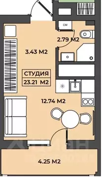 1-к кв. Башкортостан, Уфа ул. Адмирала Макарова, 29 (23.21 м)