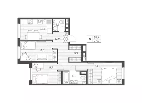 3-к кв. Дагестан, Дербент ул. Сальмана (77.5 м)