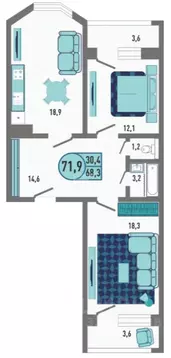 2-к кв. Липецкая область, Липецк Минская ул., 4Ак1 (71.9 м)