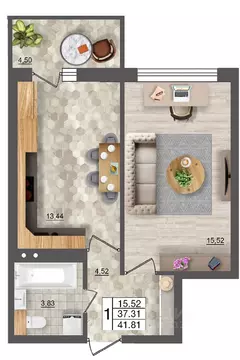 1-к кв. Смоленская область, Смоленск ул. Николаева (41.81 м)