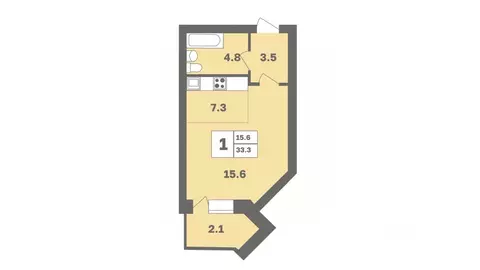 1-к кв. Башкортостан, Уфа Дагестанская ул., лит13 (33.3 м)