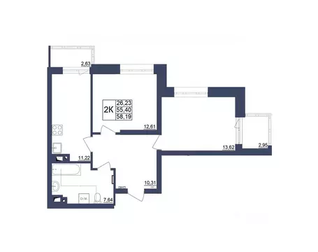 2-к кв. Башкортостан, Уфа Космос жилой комплекс, лит1 (57.94 м)