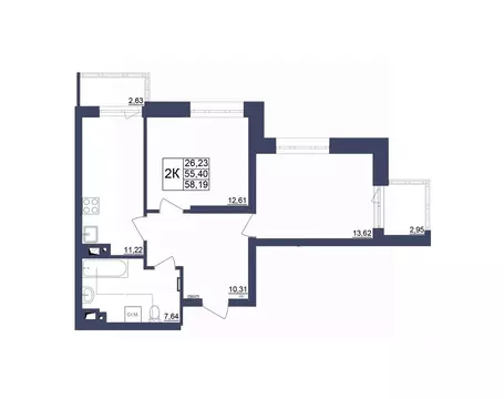 2-к кв. Башкортостан, Уфа Космос жилой комплекс, лит1 (57.98 м)