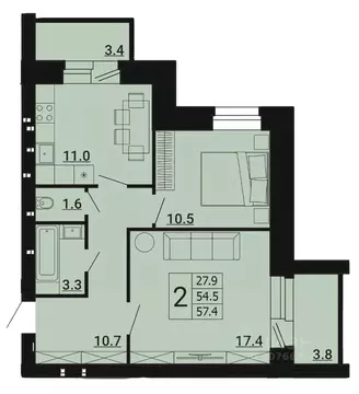 2-к кв. Орловская область, Орловский район, д. Образцово бул. Героев, ...