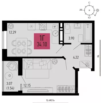 1-к кв. Ростовская область, Аксай  (34.1 м)