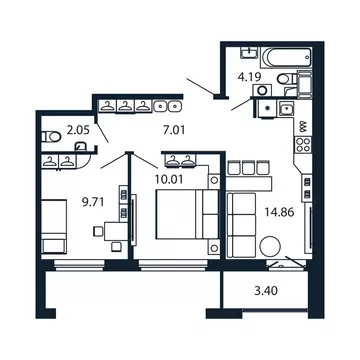 2-комнатная квартира: Новоселье, Центральная улица, 30к2 (47.2 м)