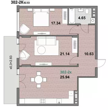 2-к кв. Калининградская область, Зеленоградск ул. Гагарина (82.53 м)