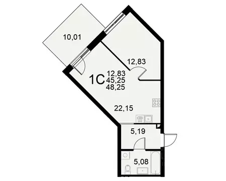 1-к кв. Тульская область, Тула Пушкинская ул., 2Г (45.25 м)