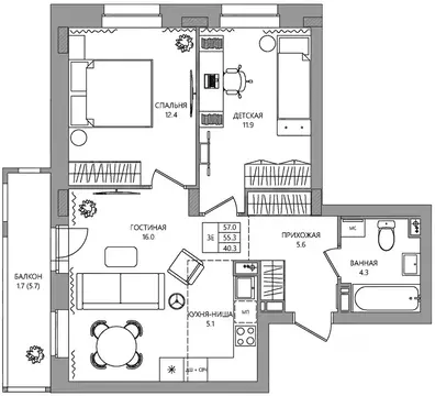 3-к кв. Пермский край, Пермь Самолетная ул., 6 (57.0 м)