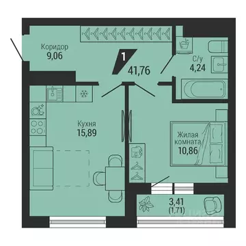 1-к кв. Свердловская область, Екатеринбург пер. Ученический, 4 (41.52 ...
