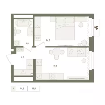 1-к кв. Башкортостан, Уфа Родина Парк жилой комплекс (38.4 м)