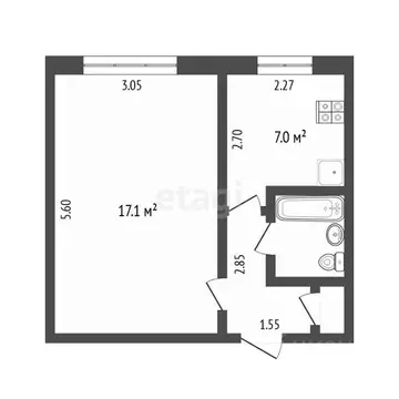 1-к кв. Тюменская область, Тюмень ул. Ватутина, 14 (29.2 м)