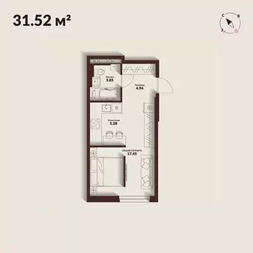 Студия Приморский край, Владивосток Каскада жилой комплекс (31.52 м)