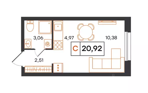 Студия Тюменская область, Тюмень Полевая ул., 117к12 (20.92 м)