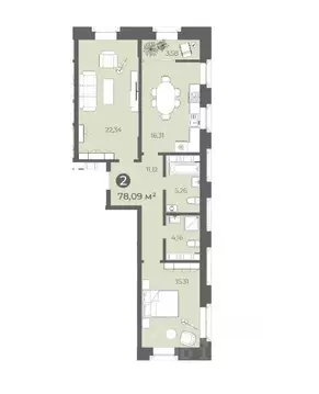 2-к кв. Чувашия, Чебоксары ул. Карла Маркса, 50к1 (78.08 м)