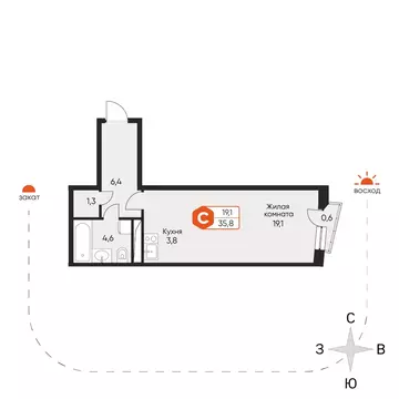 1-к кв. Московская область, Химки Сходня мкр, ул. Фрунзе, 30 (35.4 м)