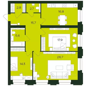 3-к кв. Чувашия, Чебоксары просп. Чебоксарский, 45к2 (103.2 м)