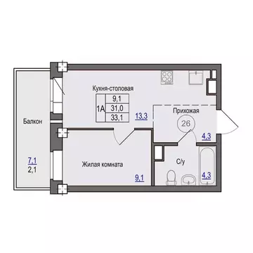 1-к кв. Псковская область, Псковский район, Завеличенская волость, д. ...