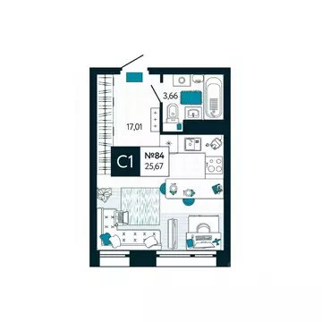 Студия Тульская область, Тула ул. Чмутова, 158Д (25.67 м)