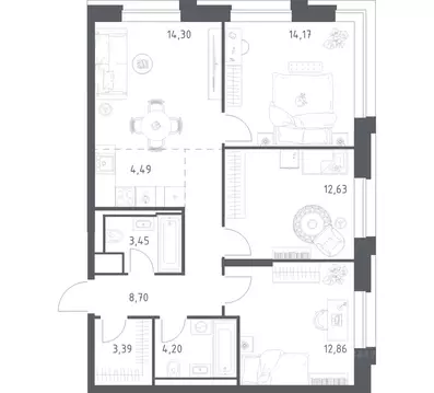3-к кв. Москва Верейская 41 жилой комплекс, 1.1 (78.19 м)