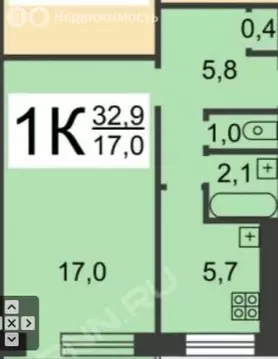 1-комнатная квартира: Нижний Новгород, улица Гаугеля, 28 (32.9 м)