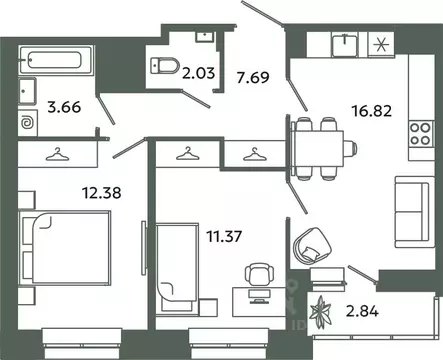 2-к кв. Ленинградская область, Ломоносовский район, Аннинское ...