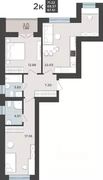 2-к кв. Калининградская область, Калининград Невский Парк жилой ...