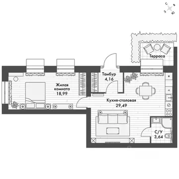 1-к кв. Татарстан, Зеленодольский район, Октябрьское с/пос, пос. ...