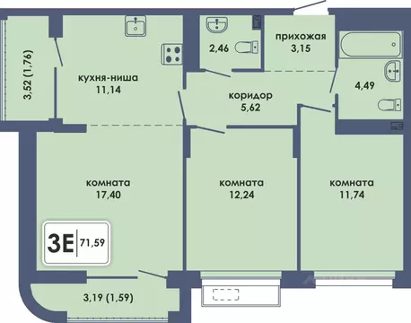 3-к кв. Пермский край, Пермь Камская Долина мкр, Аксиома жилой ...