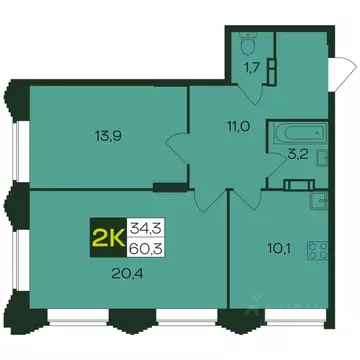 2-к кв. Чувашия, Чебоксары просп. Чебоксарский (60.6 м)