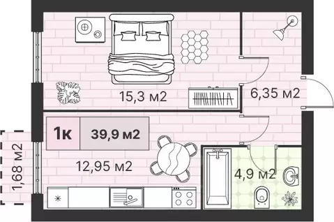 1-к кв. Калининградская область, Гурьевский муниципальный округ, пос. ...