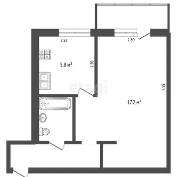 1-комнатная квартира: Челябинск, улица Бажова, 30 (30.7 м)