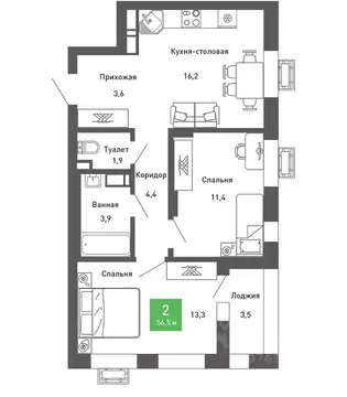 2-к кв. Воронежская область, Воронеж Ключи мкр, Ключи-клаб жилой ...