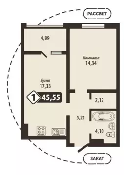 1-к кв. Брянская область, Брянск Школьный жилой комплекс (45.55 м)