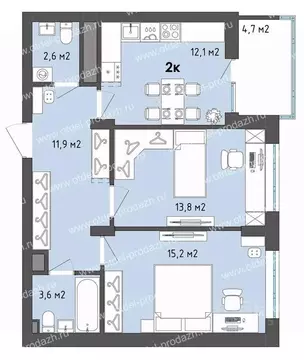 2-к кв. Воронежская область, Воронеж бул. Содружества, 1 (61.6 м)