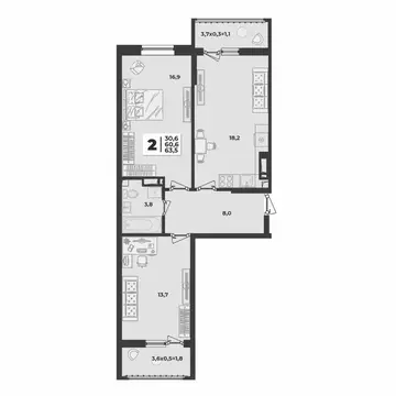 2-к кв. Краснодарский край, Краснодар ул. Имени Генерала Корнилова, ...