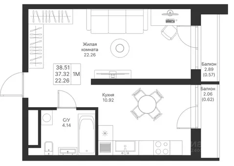 1-к кв. Татарстан, Казань Мой Ритм жилой комплекс (38.51 м)