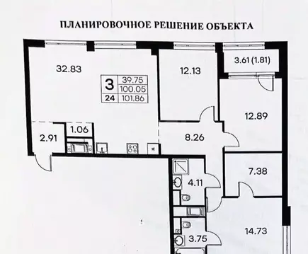 3-к кв. Санкт-Петербург ул. Челюскина, 10 (100.05 м)