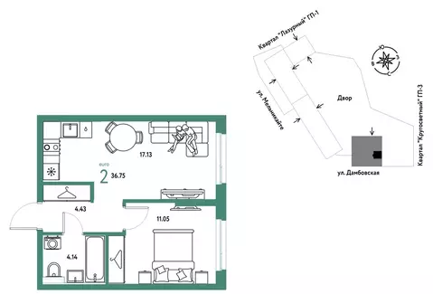 2-комнатная квартира: Тюмень, Хабаровская улица (36.75 м)