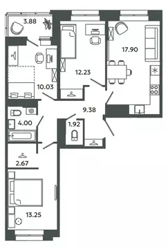 3-комнатная квартира: городской посёлок Новоселье, ЖК Загляденье ...