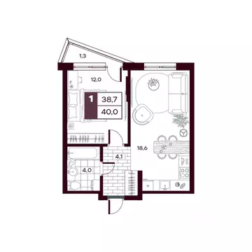 1-к кв. Тюменская область, Тюменский муниципальный округ, д. Дударева ...