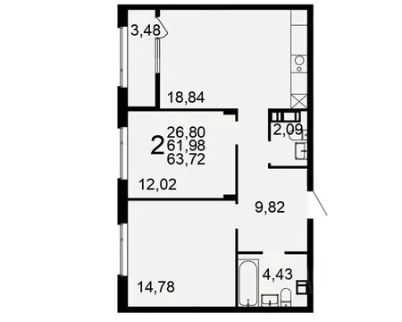 2-к кв. Тульская область, Тула Флагман жилой комплекс (61.98 м)