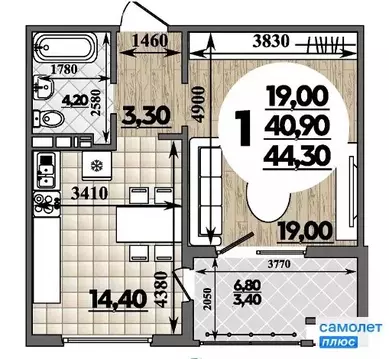 1-комнатная квартира: Анапа, улица Адмирала Пустошкина, 22к10 (44.3 м)