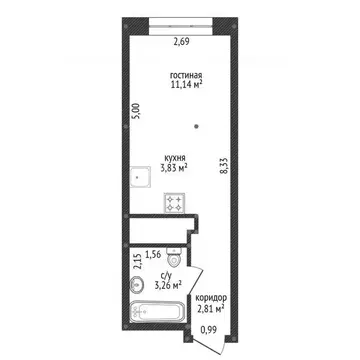 Студия Башкортостан, Уфа Комсомольская ул., 21 (44.1 м)
