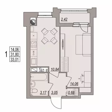 1-к кв. Волгоградская область, Волгоград ул. Дымченко, 9 (33.01 м)